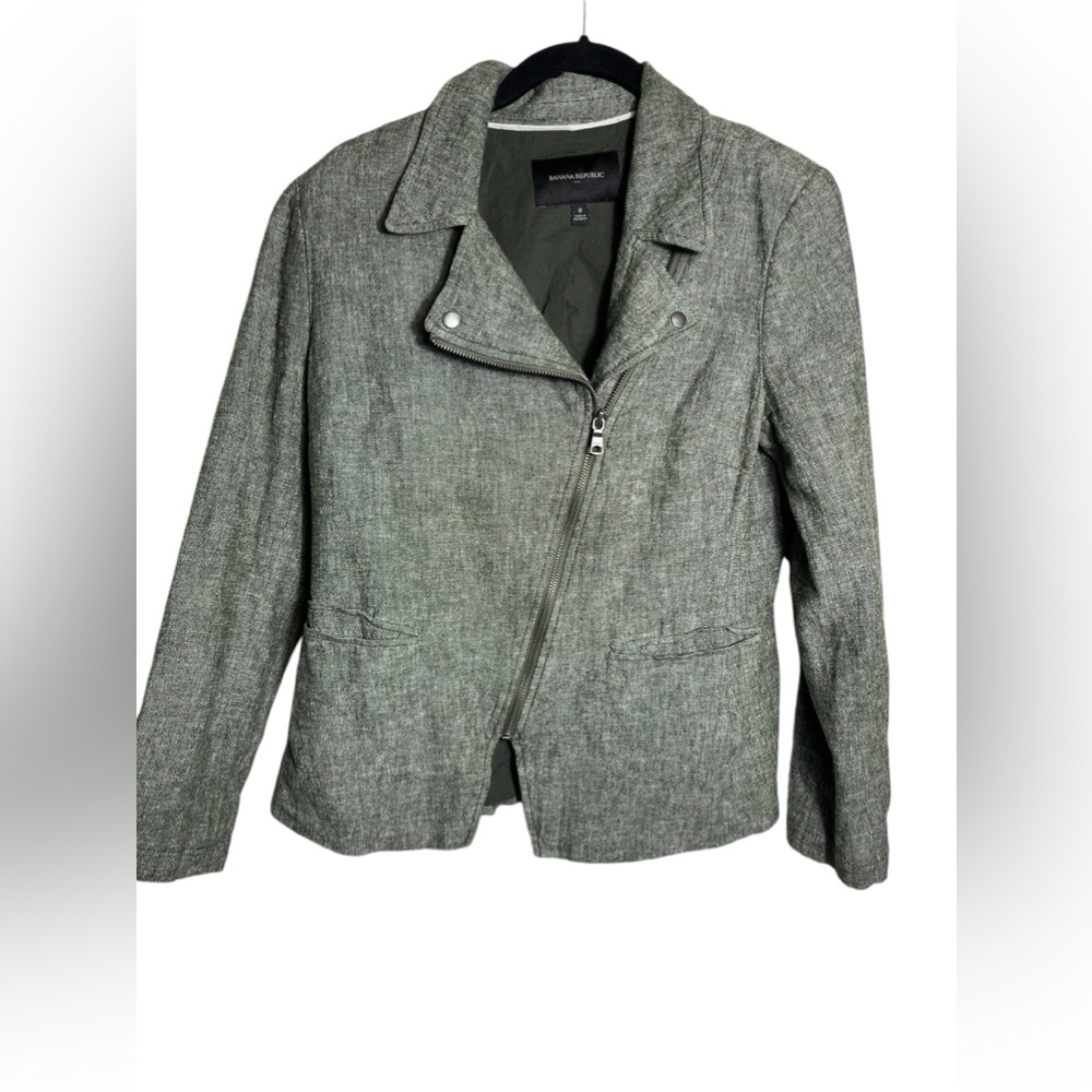 Banana Republic blazer size 8 green linen blend front zipper jacket blazer